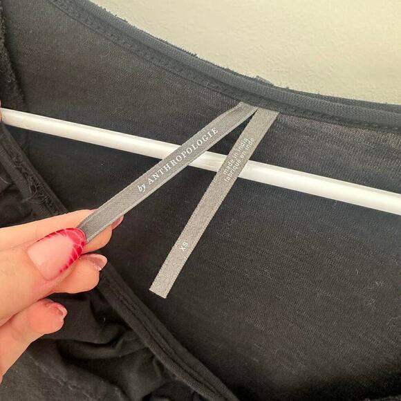 Anthropologie Women's Black Puffer Sleeve Ruffle Blouse Size XS - Picture 2 of 3